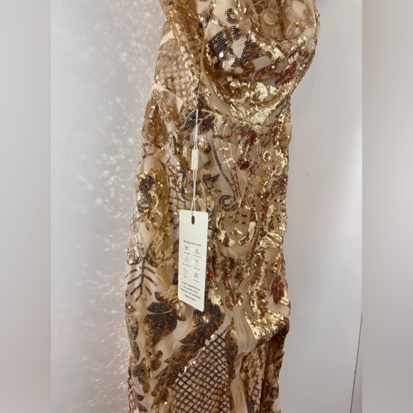 New Sparkly Sequin Mermaid Dress Spaghetti Straps Formal Evening Dress Slit - Picture 5 of 7